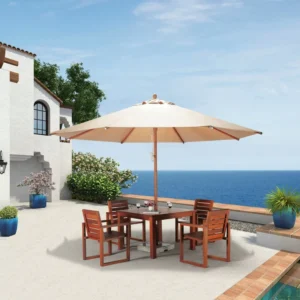 Teak Wood Center Pole Patio Umbrella Garden Parasol