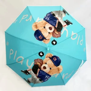 Teddy Bear Straight Umbrella with 8 Ribs UV Protection for Children and Adults