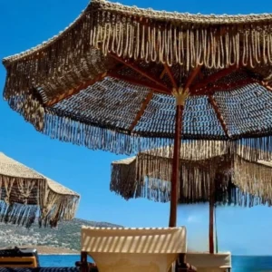Terylene Cotton Macrame Wood Beach Patio Umbrella, European Style