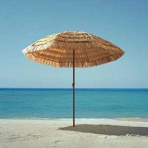 Thatched Beach Umbrella 6-Rib Realistic Straw Design Foldable Sun Shade for Beach Villas and Resorts