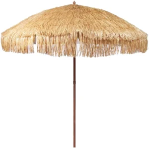 Thatched Patio Tiki Umbrella with Tilt, Tropical Palapa Raffia Hut, and Hawaiian Hula Style