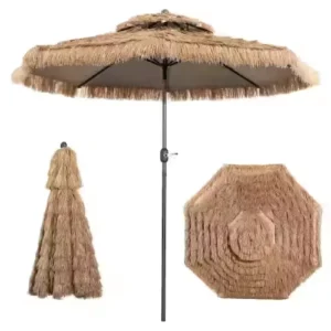 Thatched Retractable Polyester Beach Umbrella European Style with Tassels for Garden Use