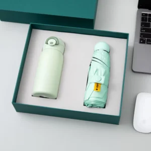 Thermos Cup and Sunscreen Umbrella Five-Fold Umbrella Set Gift Box with Macaron Design for Business Use