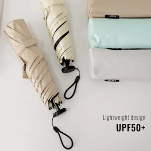 Three-Fold 6-Rib Ultra-Light Pencil Umbrella Japanese Style Black-Coated Fabric Sun Rain Protection Portable Folding Design