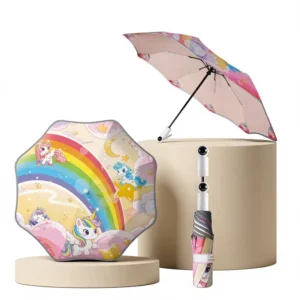 Three-Fold Astronaut Safety Rounded-Edge Telescopic Anti-Backlash Cartoon Children’s Fully Automatic Steel Frame Gift Umbrella