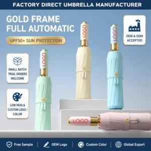Three-Fold Automatic Umbrella, Colorful Rubber Fabric, Sunscreen, Wind-Resistant Frame
