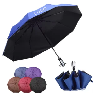 Three-Fold Automatic Windproof Waterproof UV-Protective Umbrella with Custom Logo Print