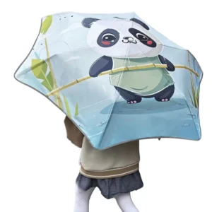 Three-Fold Cartoon Rounded Anti-Stab Children’s Black Rubber Sunscreen Panda Pattern Dual-Purpose Sunny Rainy Umbrella