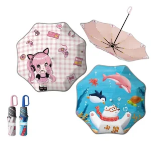 Three-Fold Colored-Glue Sunscreen Ring Buckle Safe Rounded-Edge Puncture-Proof Children’s Steel Frame Primary School Umbrella