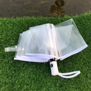 Three-Fold Fully Automatic Clear Umbrella with Plastic Transparent Canopy and Waterproof Design