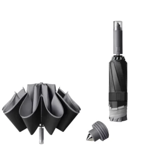 Three-Fold Fully Automatic Window-Breaking Reverse Umbrella Aluminum-Alloy Fiber Vinyl Black-Coated Sun-Protective Umbrella