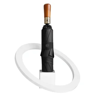 Three-Fold Memory Umbrella with Quick-Release Steel and Solid Wood Handle, Solid Color Men’s