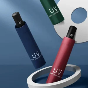 Three-Fold Vinyl UV Umbrella Simple Design with Modern Style 8K Ribs Auto Function Business Gift for Adults