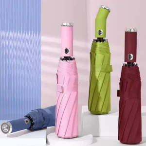 Three-Folding Auto-Reverse Umbrella with LED Flashlight and Custom Logo