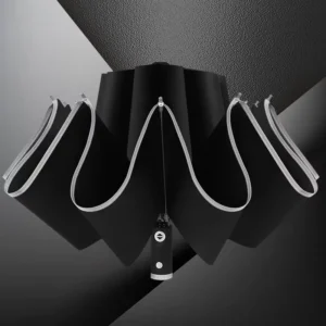 Three-Folding Automatic Reverse Umbrella with Reflective Strip and LED Light