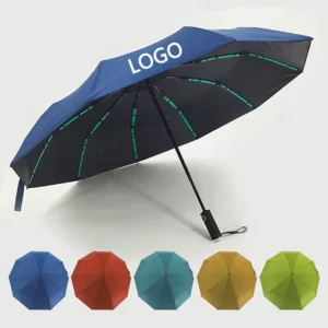 Three-Folding Automatic Umbrella with Custom Logo Print, Polyester, Black Coated