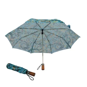 Three Folding Travel Windproof Umbrella With Wooden Handle