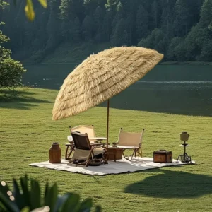 Tiltable Outdoor Thatch Umbrella Foldable Courtyard and Beach Umbrella