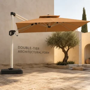 Tilting Double Top Roman Umbrella 2.5m 3m 48mm Steel Pole 160g PU Canopy with Crank for Restaurant Terrace