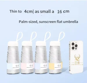 Titanium Silver Custom Printing Mini Umbrella 5 Fold 6 Ribs Compact Pocket Manual UV Protection UPF 50+ Ultra Light Sun Rain