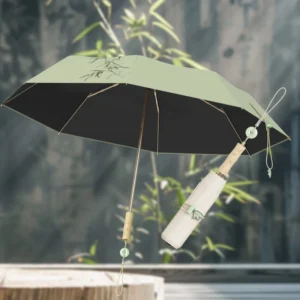 Traditional 3-Fold Manual Sun Parasol, Curved, Full UV Blocking, Portable Handheld