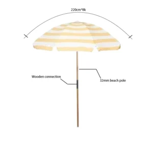 Traditional Small Family Travel Outdoor Sunshade Aluminum Pole Beach Umbrella