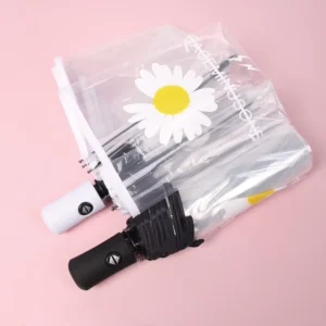 Transparent Auto Open Close Waterproof Windproof Compact Travel Umbrella, Three-Folding, 8-Rib Frame