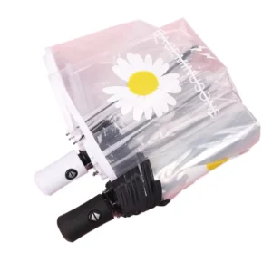 Transparent Automatic Open/Close Waterproof Windproof Compact 3-Fold Travel Umbrella, 8-Rib Fiberglass Frame