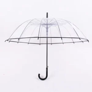Transparent Automatic Rain Umbrella Japanese Style Curved Handle Straight Rod PVC Steel Rubber for Adult Use