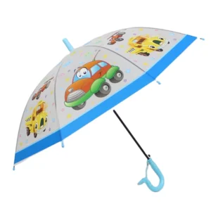 Transparent Children’s Straight Umbrella Manual Opening Plastic Handle Auto-Open Button POE Custom Printing
