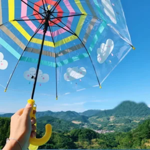 Transparent Cloud Kids Straight Umbrella with Rainbow Design for Girls
