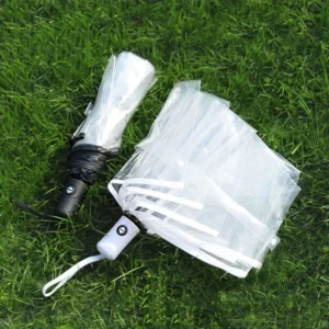Transparent Folding Umbrella With Custom Logo Print Automatic Open Close Clear Umbrella