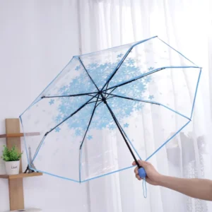 Transparent Folding Umbrella with Plastic Construction, Thickened Design
