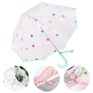Transparent Kids Umbrella with J Handle Colorful Polka Dots Waterproof Child Rain Umbrella for School