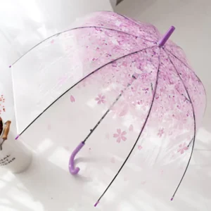 Transparent Long Handle Iron Shaft Auto Open Rain Umbrella, Plastic J-Shape Handle, Custom Logo