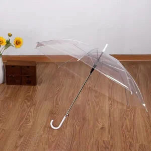 Transparent POE Automatic Straight Umbrella, Plastic, Long Handle, 8-Rib, Custom Logo