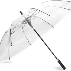 Transparent POE Clear Umbrella Auto Open Button, 130cm Open Diameter Windproof Rain Umbrella for Daily Commute Family Use