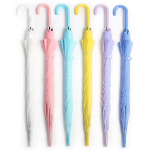 Transparent POE Long Stick Umbrella Curved Hook Handle Portable Waterproof Straight Rain Umbrella