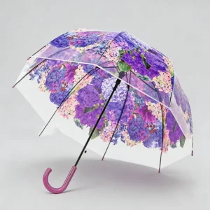 Transparent POE Plastic Clear Straight Umbrella with Flower Print