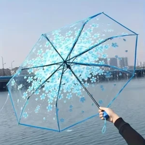 Transparent PVC Umbrella Windproof Rainproof Cherry Blossom Flower Portable
