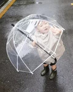 Transparent Plastic Children’s Umbrella, Round Head, Straight Style, Customizable Printable Logo, Kindergarten Use