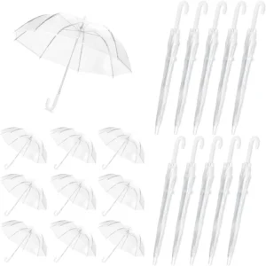 Transparent Plastic Umbrella with White J-Hook Handle Waterproof for Wedding Bridal Party Photobooth Props