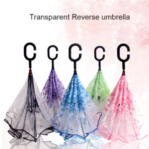 Transparent Printed Polyester Manual Double-Layer Reverse Inverted Rain Umbrella