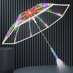Transparent Straight Auto-Open LED Umbrella, Windproof and Rainproof