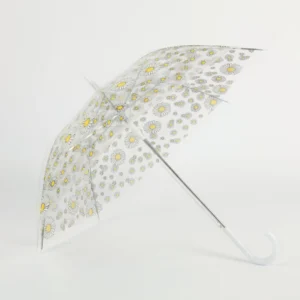 Transparent Straight Umbrella Manual Children Cute Pattern Small Daisy Flowers Clear Plastic Handle
