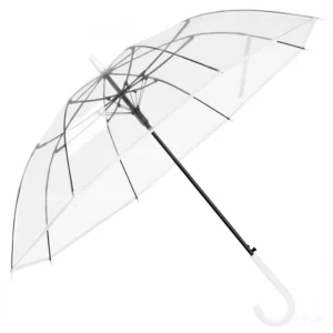 Transparent Thickened POE Straight Umbrella for Women with Black Edge and Plastic Handle