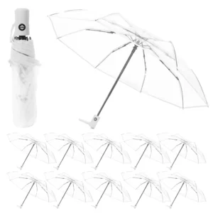 Transparent Umbrella Custom Logo Windproof Folding Rain Clear Wedding Business Promotional Gift Trade Manufacturer