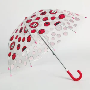 Transparent Umbrella J-Handle Clear Red Face