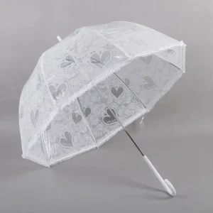 Transparent Umbrella Rose Love White Lace Wedding Romantic Bridal Long Handle Rain Waterproof Princess Dance Umbrella