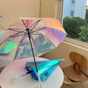Transparent Women’s Long-Handle Travel Umbrella, Automatic Dual-Use, Solid Color, Waterproof